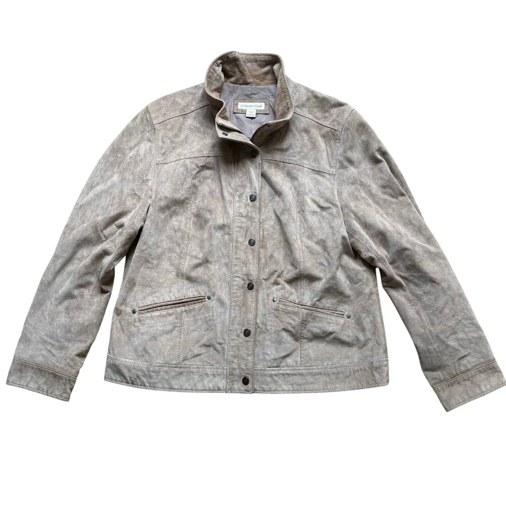 Coldwater Creek‎ Suede Leather Tan Beige Moto Jacket Women's Large 14-16 MINT